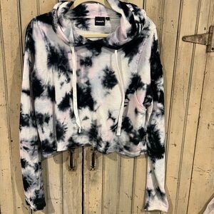 Mona B Tie-Dye Women's Cropped Hoodie - Black, pink and White w hood